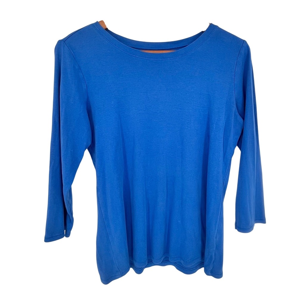 J. Jill‎ Pima Cotton Tee Women Medium Blue 3/4 Ballet Sleeve Minimalist Casual